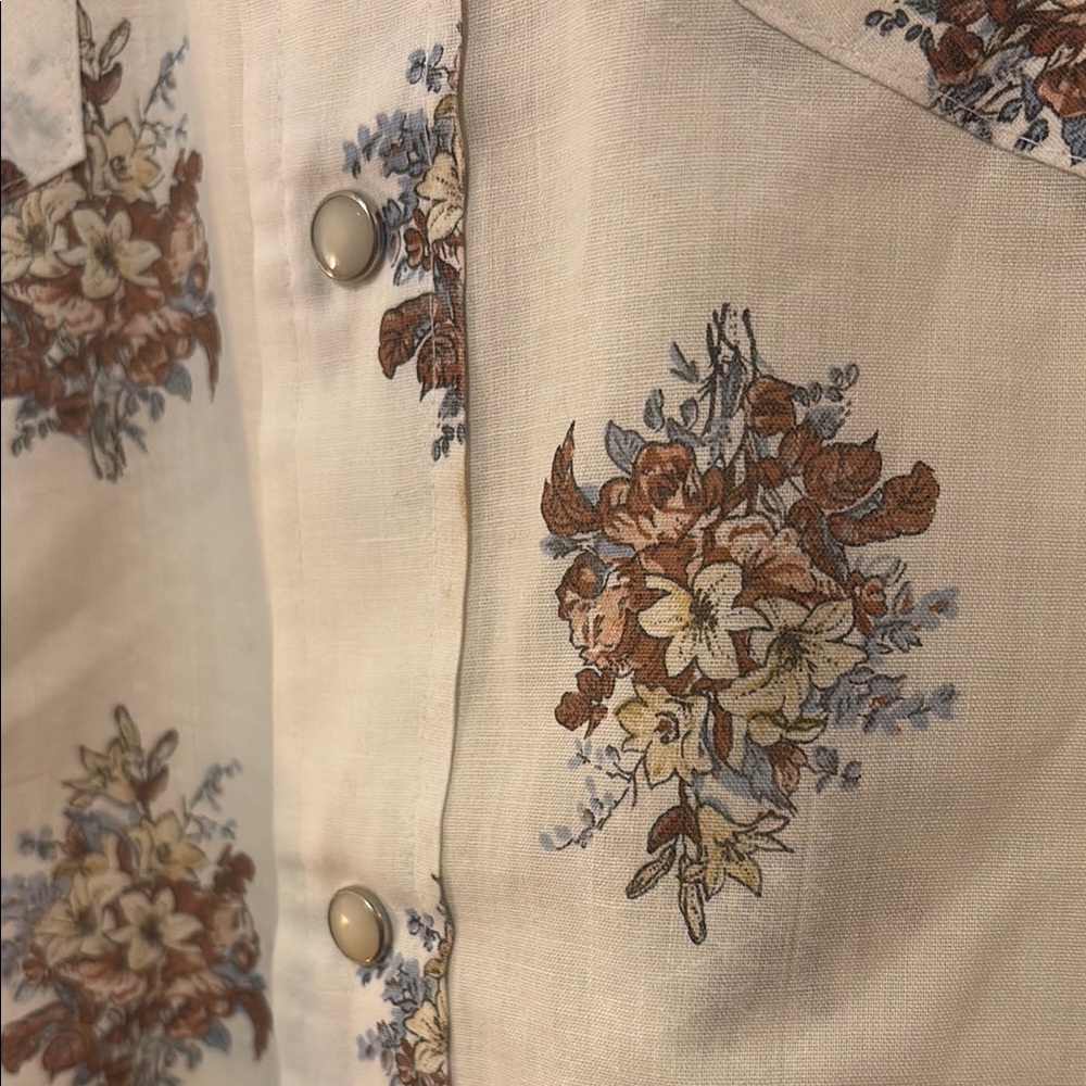 Off White Vintage Rustic Floral Print Western Shirt - Picture 8 of 15